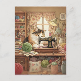 Cartão Postal Easily Distracted By Cats And Sewing - Cat Sewing