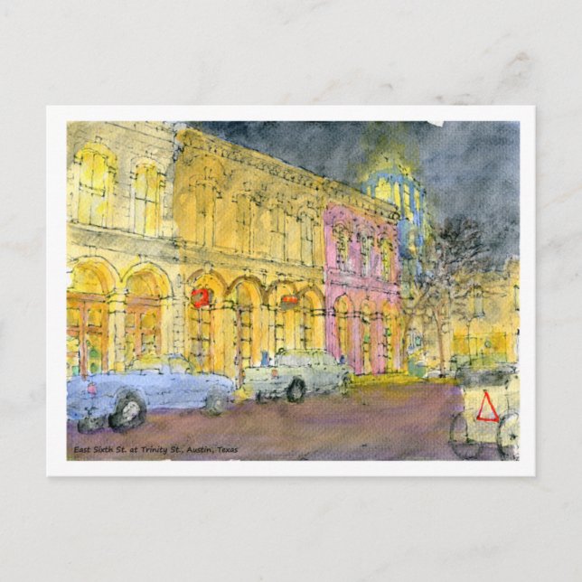 Cartão Postal East Sexto Rua na Trinity Rua, Austin, Texas (Frente)
