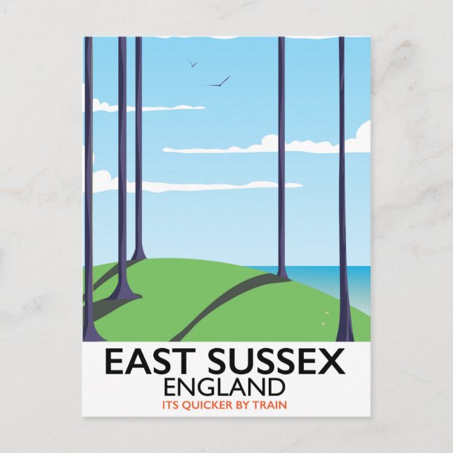 Cartão Postal East Sussex, Inglaterra, trem poster (Frente)