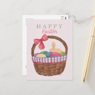 Cartão Postal Easter Basket Greeting Card- Golden Bunny and Eggs