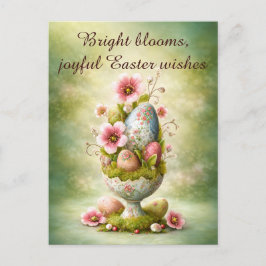 Cartão Postal Easter Greeting Card Floral Eggs Spring Garden