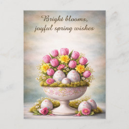 Cartão Postal Easter Greeting Card Tulips Floral Spring