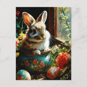 Cartão Postal Easterbunny com ovos pintados e flores