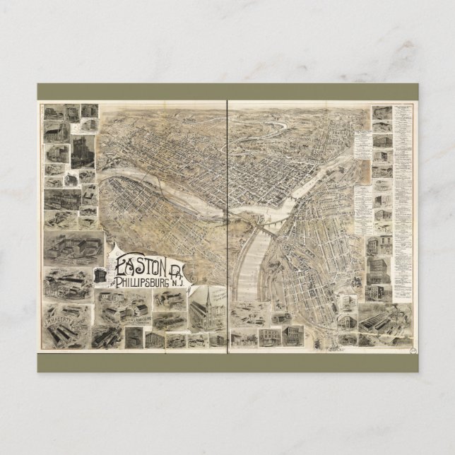 Cartão Postal Easton Pennsylvania & Phillipsburg New Jersey 1900 (Frente)
