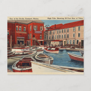 Cartão Postal Eastport, Maine, High Tide, Navios em Porto