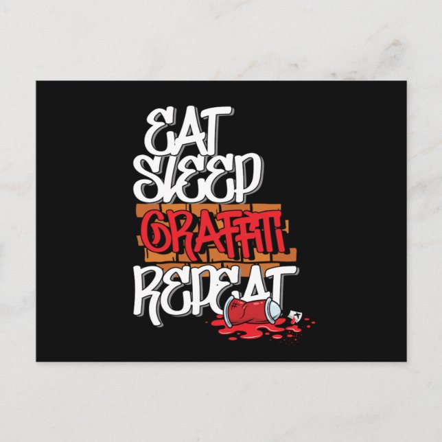 Cartão Postal Eat Sleep Graffiti Repeat Spray Paintings (Frente)