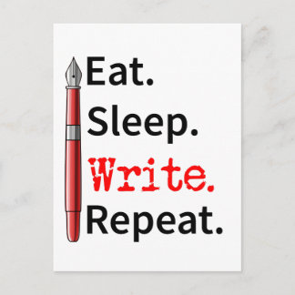 Cartão Postal Eat Sleep Write Repeat Writer Writer Writer