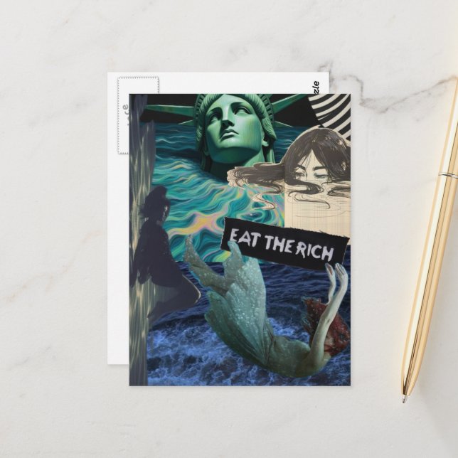 Cartão Postal Eat the Rich Mixed Media Collage Women and Liberty (Frente/Verso In Situ)