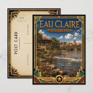 Cartão Postal Eau Claire Wisconsin Arte Deco Vintage Idade Doura