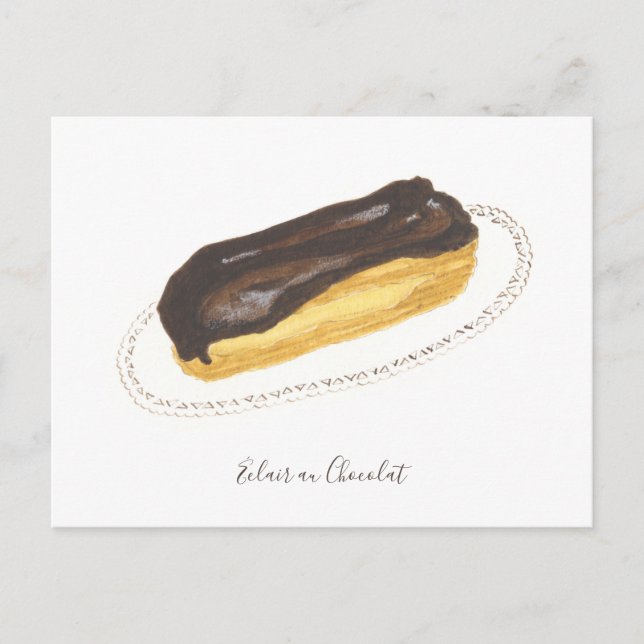 Cartão Postal Éclair au Chocolat watercolor (Frente)