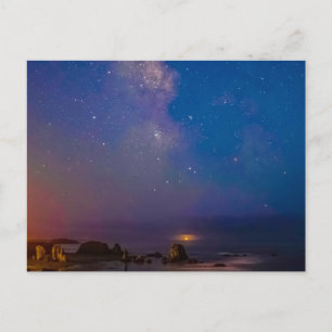 Cartão Postal Eclipse Lunar & Via Láctea Praia de Bandon, Oreg