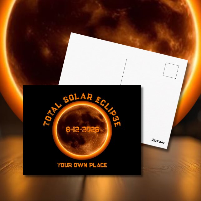 Cartão Postal Eclipse Total do Sol 12 de Agosto de 2026 (Total Solar Eclipse August 12 2026 Postcard)
