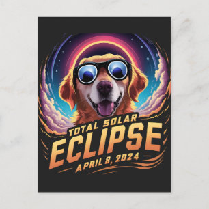 Cartão Postal Eclipse Total do Sol 2024 Amante do Golden Retriev