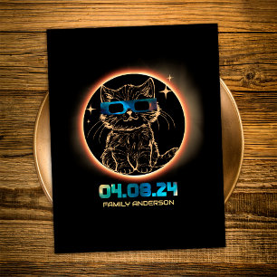 Cartão Postal Eclipse Total do Sol 2024 Gatos Óculos de Eclipse 