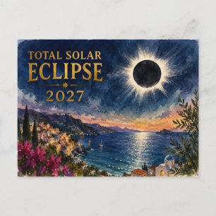 Cartão Postal Eclipse Total do Sol 2027 Mediterrâneo 