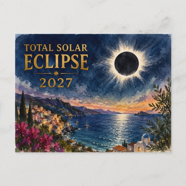 Cartão Postal Eclipse Total do Sol 2027 Mediterrâneo  (Frente)