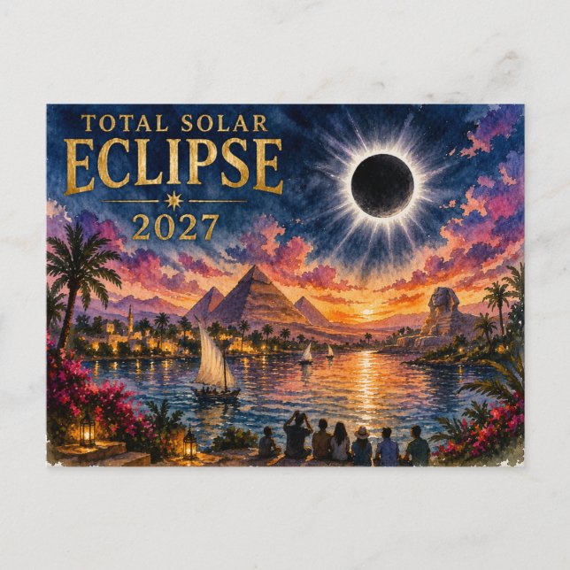 Cartão Postal Eclipse Total Solar 2027 Egito (Frente)
