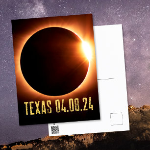 Cartão Postal Eclipse Total Texas 2024 Eclipse Total Solar