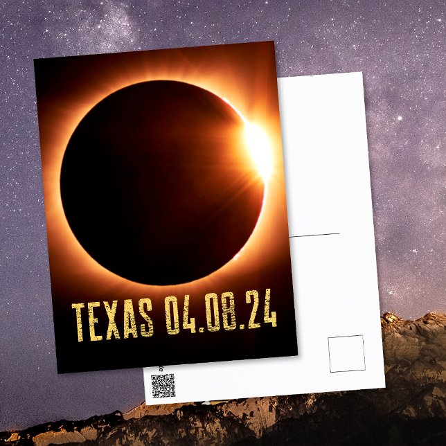 Cartão Postal Eclipse Total Texas 2024 Eclipse Total Solar (Front/Back)
