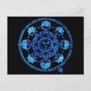 Cartão Postal Eclipses do Sol Zodiac Azul Alterado