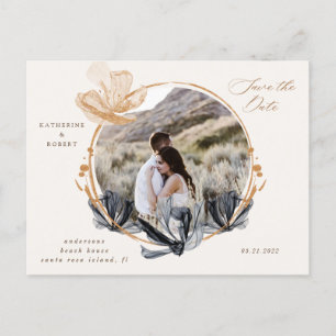 Cartão Postal Economize Black Gold Floral Save The Date