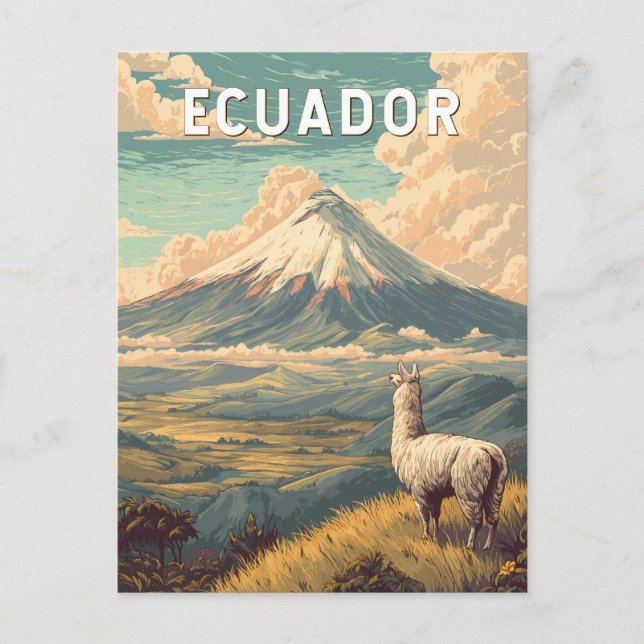 Cartão Postal Ecuador Illustration Travel Art Vintage (Frente)