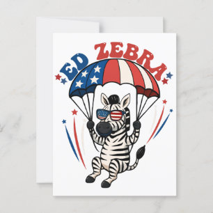Cartão Postal Ed Zebra Happy 4 De Julho Bandeira Americana Patri