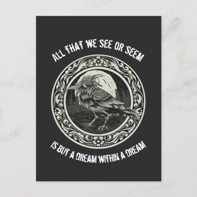 Cartão Postal Edgar Allan Poe Autor Poeta Dream Raven Medallion (Frente)