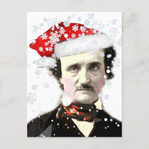Cartão Postal Edgar Allan Poe Christmas Hat Snowflake