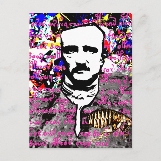 Cartão Postal Edgar Allan Poe Flea Moon Lunar Voynich Manuscrito (Frente)