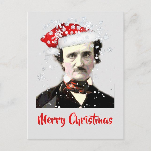 Cartão Postal Edgar Allan Poe Presente de Natal Chapéu Floco de  (Frente)