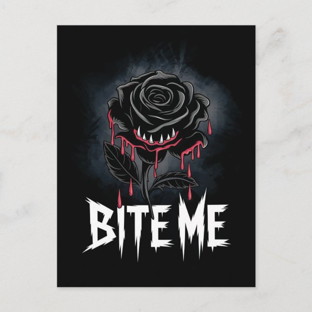 Cartão Postal Edgy 'Bite Me' Gótico Rosa (Frente)