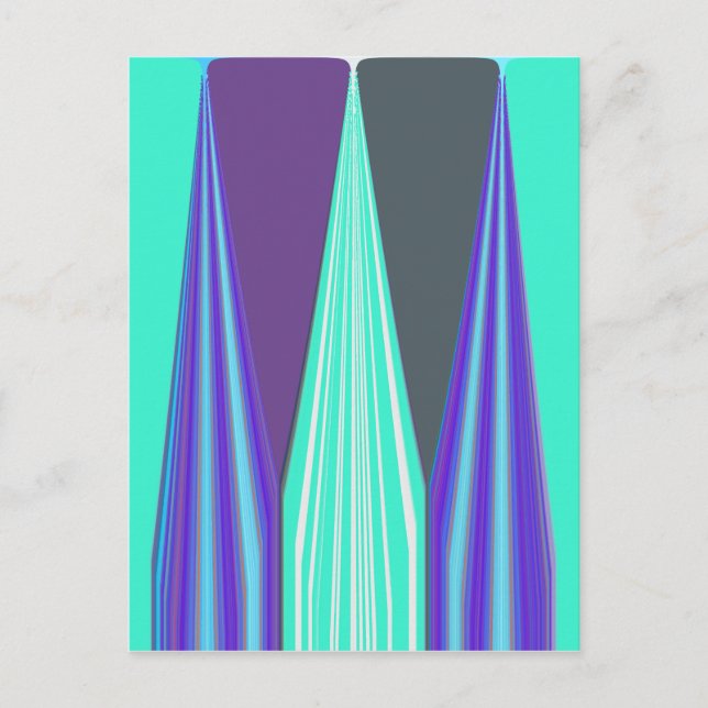 Cartão Postal Edgy Blue Purple Cyan Chevron Art Impressão (Frente)