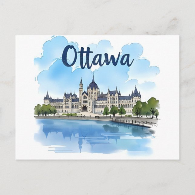 Cartão Postal Edifício do Parlamento do Canadá em Ottawa, panora (Frente)