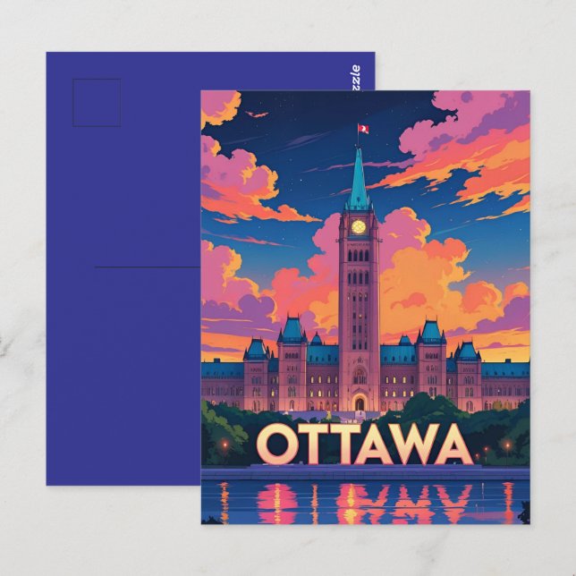 Cartão Postal Edifício do Parlamento do Canadá em Ottawa, panora (Frente/Verso)