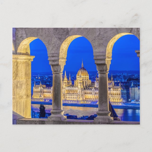 Cartão Postal Edifício do Parlamento húngaro em Dusk (Frente)