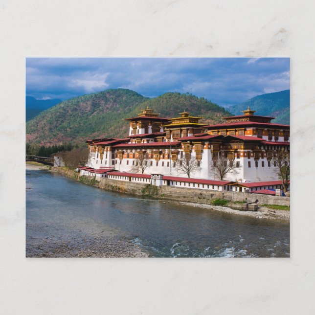Cartão Postal Edifício Dzong À Beira do Rio (Frente)