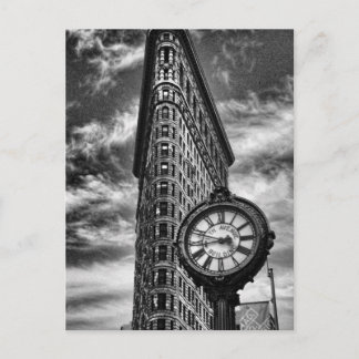 Cartão Postal Edifício Flatiron e Relógio em Preto e Branco