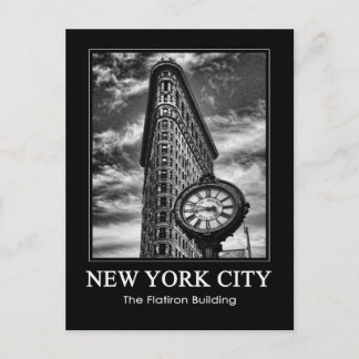 Cartão Postal Edifício Flatiron e Relógio em Preto e Branco 1C