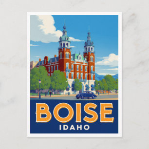Cartão Postal Edifício Histórico de Boise Idaho Arte Vintage