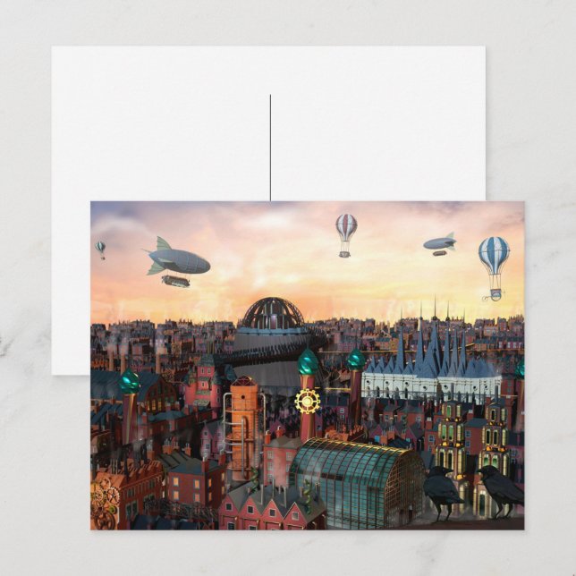 Cartão Postal Edifícios da Cidade de Steampunk (Frente/Verso)