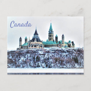 Cartão Postal Edifícios do Parlamento do Canadá Neve Rio Ottawa