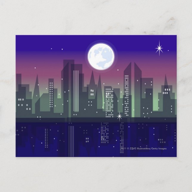 Cartão Postal Edifícios iluminados à noite (Frente)