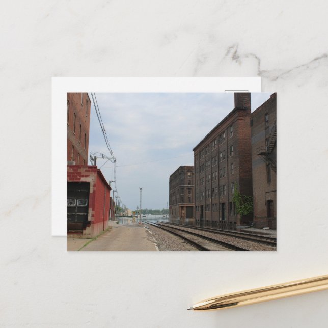 Cartão Postal Edifícios Inundados Trilhos de Trem Burlington, Io (Frente/Verso In Situ)