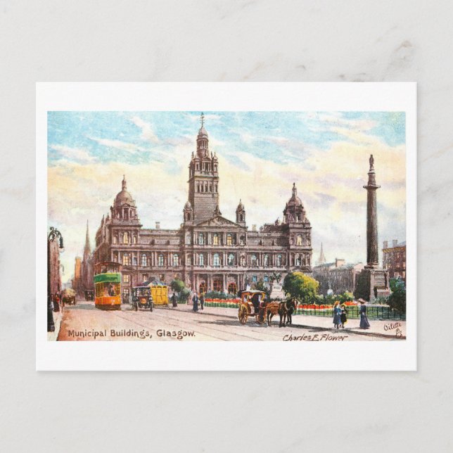 Cartão Postal Edifícios Municipais Antigos em Glasgow, Escócia (Frente)
