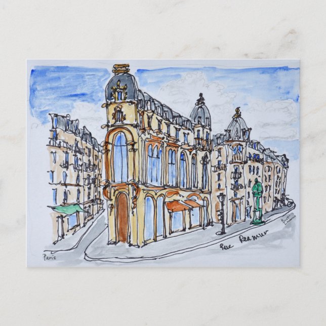 Cartão Postal Edifícios na Rue Reaumur, Paris, França (Frente)