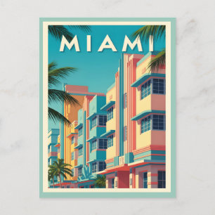 Cartão Postal Edifícios vibrantes de Miami com palmeiras