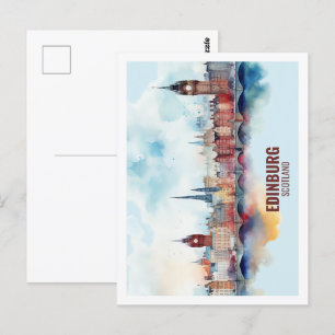 Cartão Postal Edimburgo Escócia Local de Viagem Famoso Aquarela