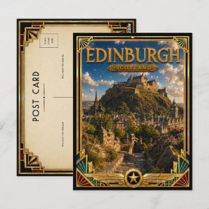 Cartão Postal Edinburgh Escócia Castelo Antigo no Monte Art Déco
