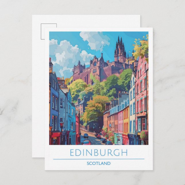 Cartão Postal Edinburgh Scotland Art Viagens vintage (Frente/Verso)